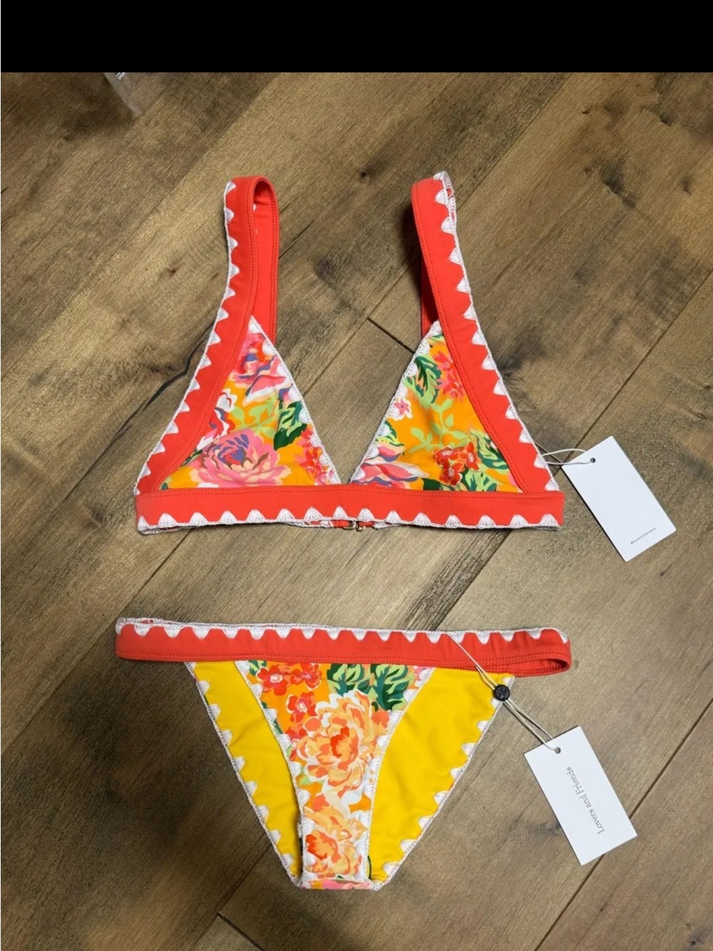 Lovers + Friends Floral Triangle Bikini in Yellow and Coral